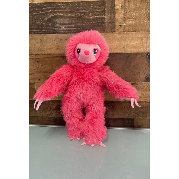 BUILD A BEAR Sloth Pink Sparkle Glitter Fuzzy Plush with Sticky Hands  18" - Picture 1 of 6